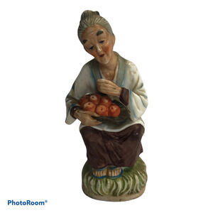 Vintage Napcoware Japan Old Woman with Apples On Stump Figurine